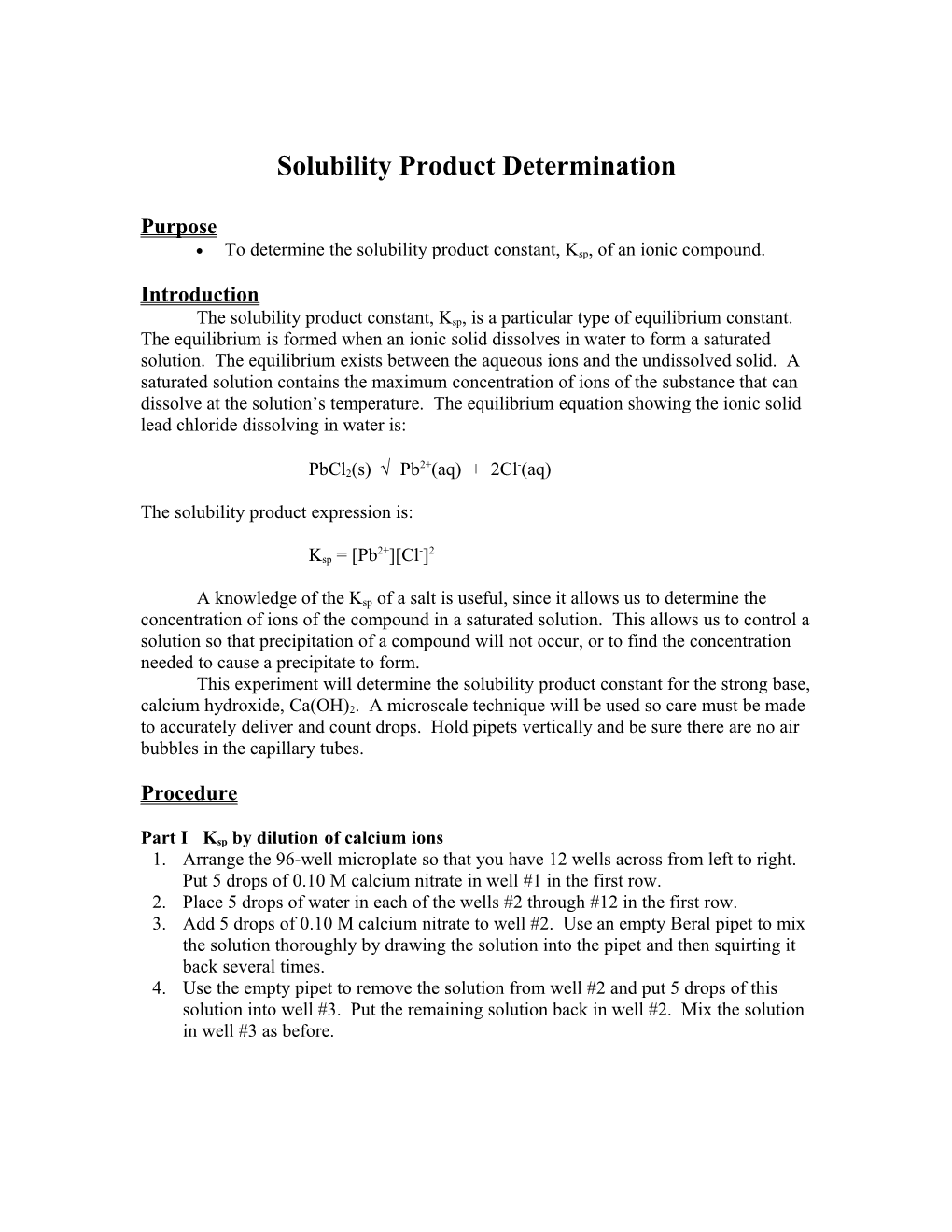 Solubility Product Determination