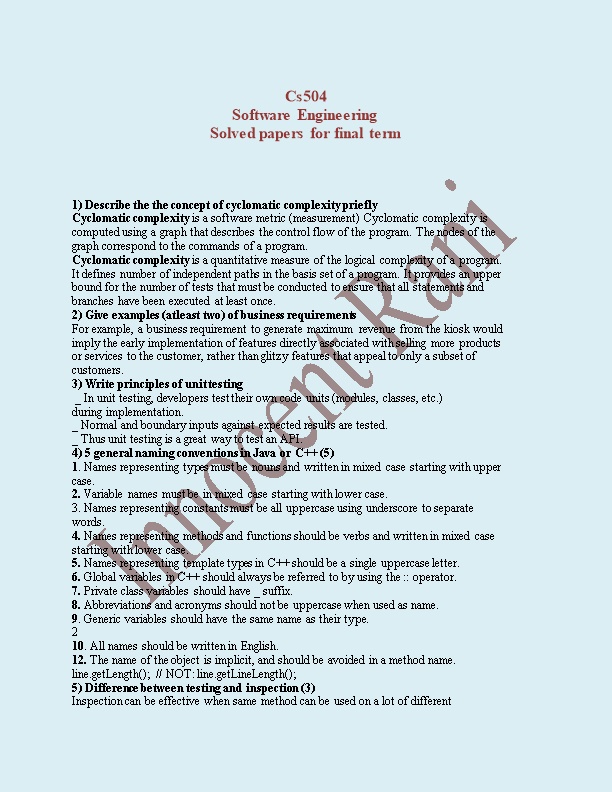 Solved Papers for Final Term