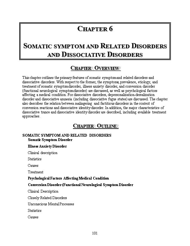 Somatic Symptom and Related Disorders and Dissociative Disorders