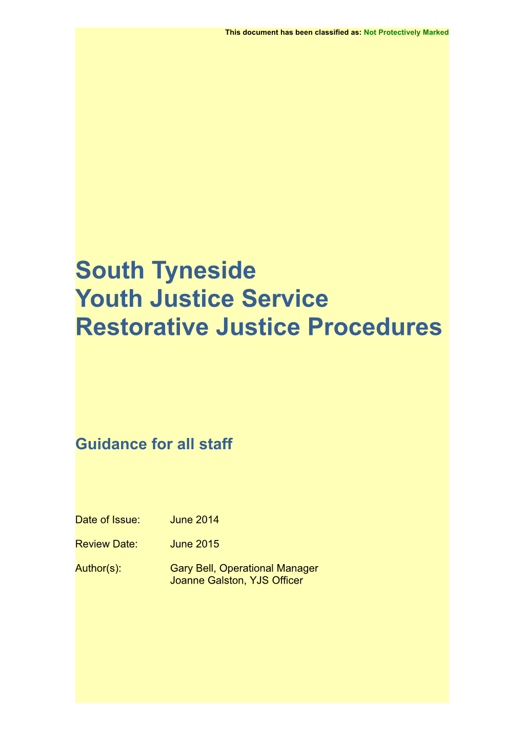 South Tyneside Youth Justice Service Restorative Justiceprocedures