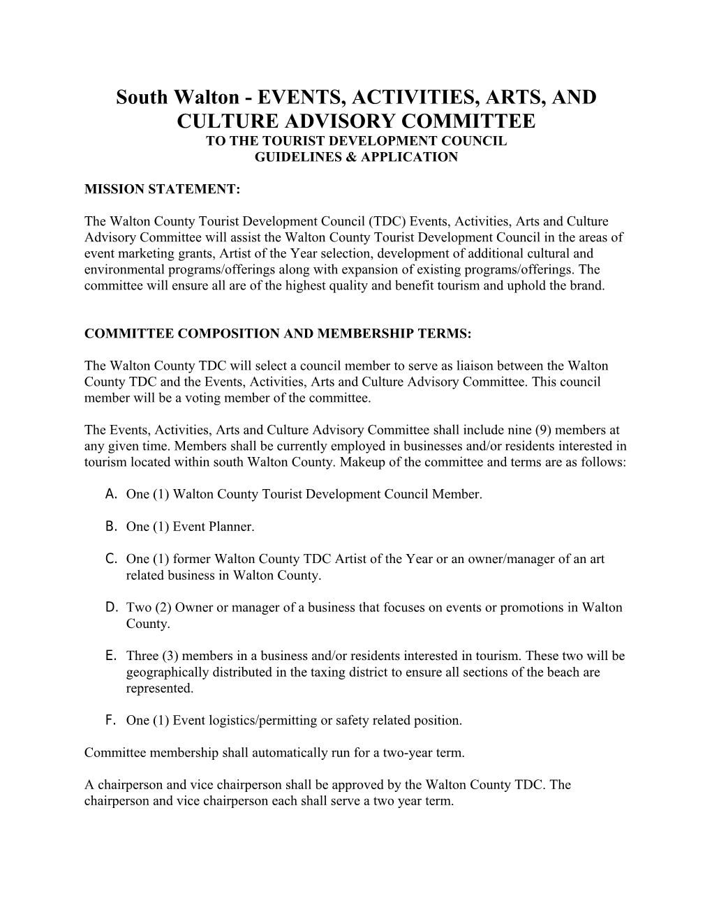 South Walton - EVENTS, ACTIVITIES, ARTS, and CULTURE ADVISORY COMMITTEE