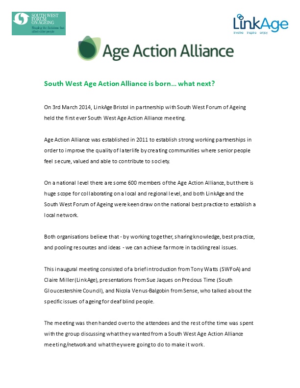 South West Age Action Alliance Is Born What Next?