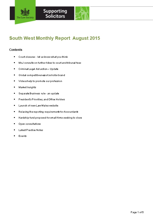 South West Monthly Report August 2015