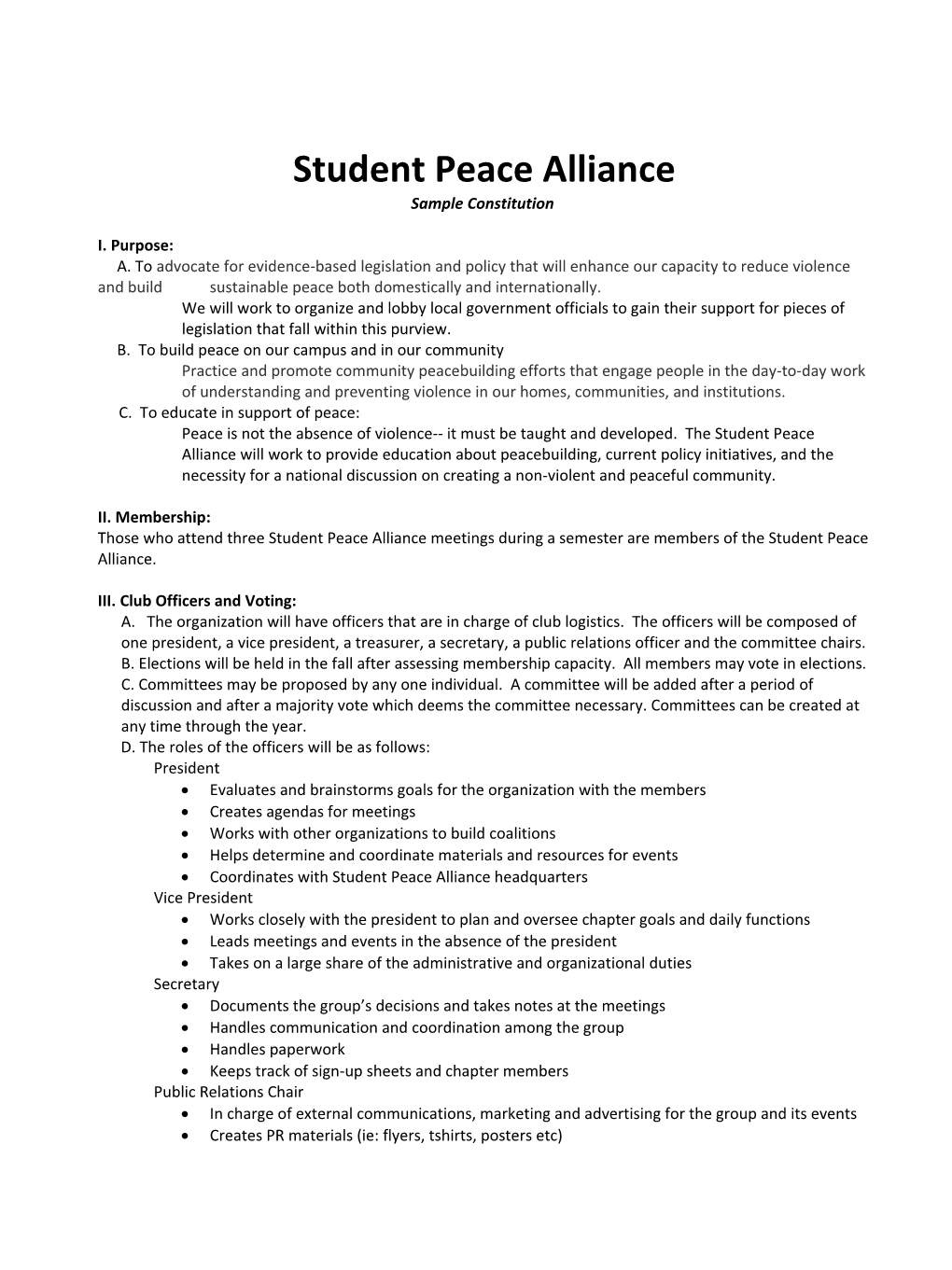 SPA (Student Peace Alliance) Constitution
