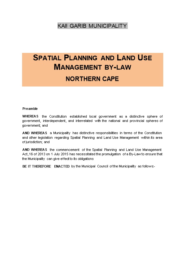 Spatial Planning and Land Use Management By-Law
