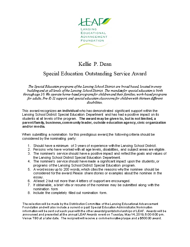 Special Education Outstandingservice Award