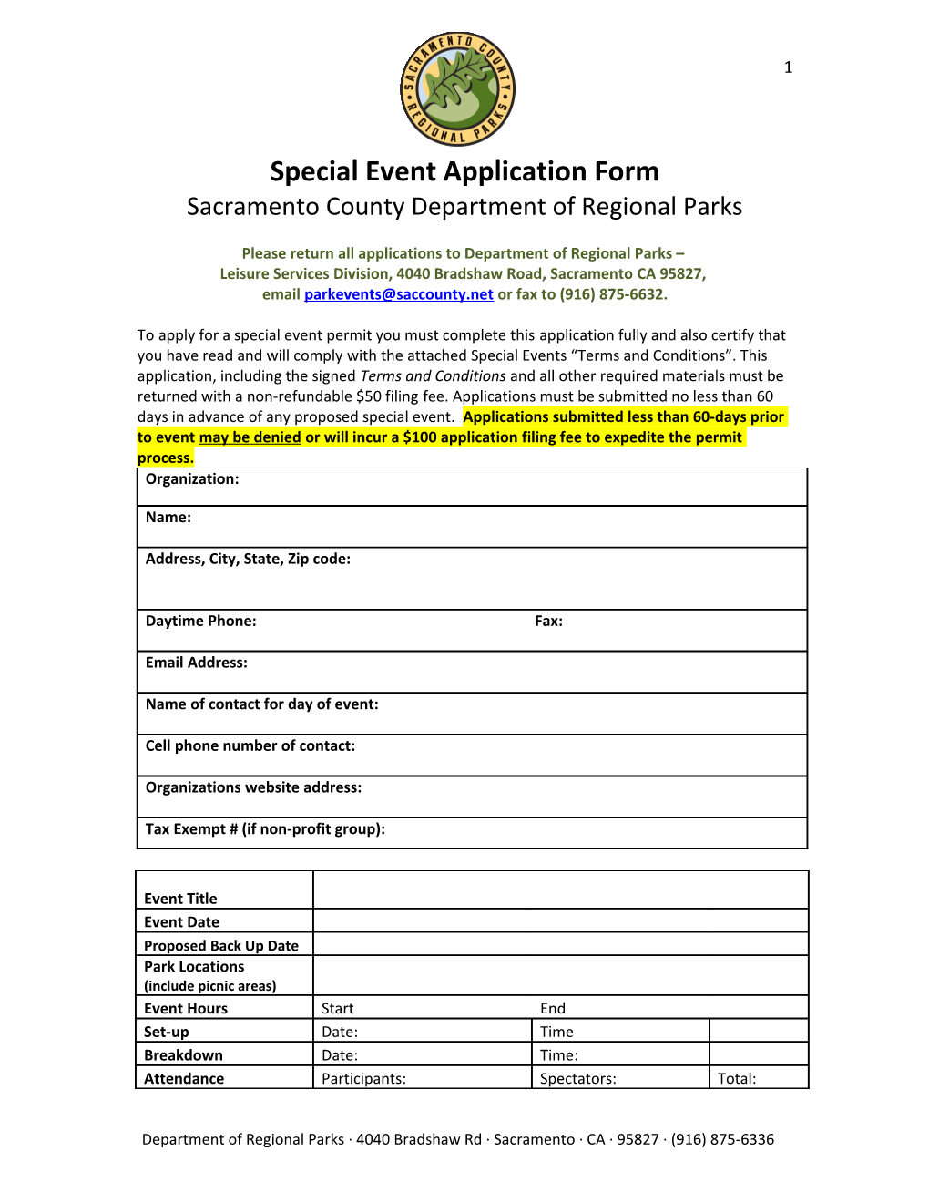 Special Eventapplication Form