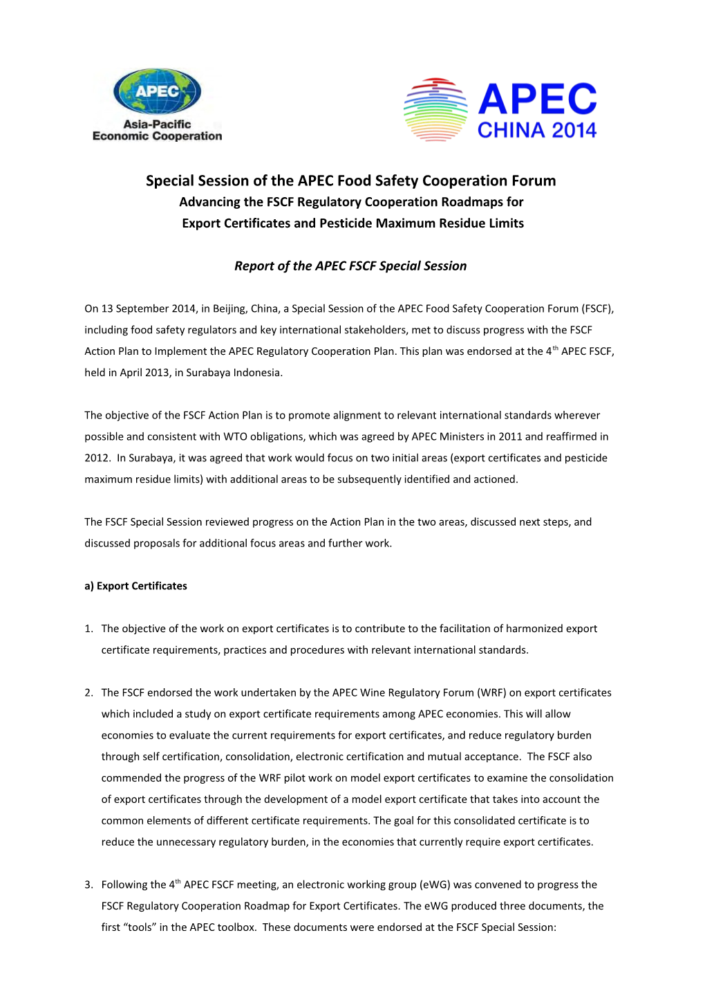 Special Session of the APEC Food Safety Cooperation Forum