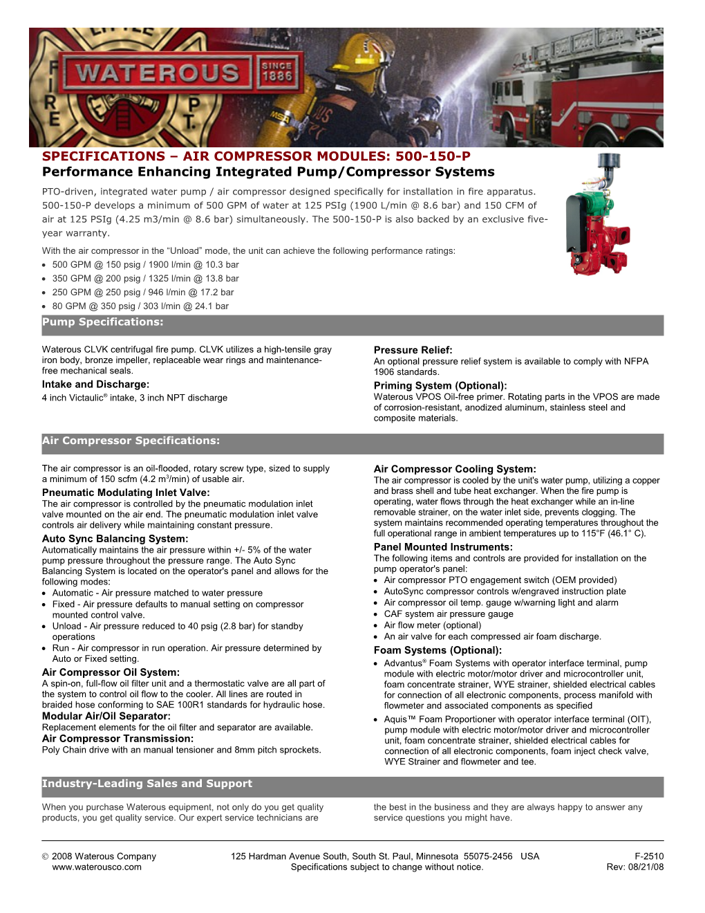 SPECIFICATIONS Air Compressor Modules:500-150-P Performance Enhancing Integrated