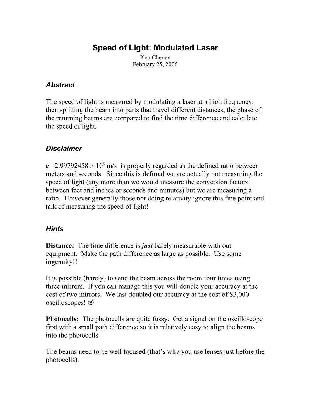 Speed of Light: Modulated Laser