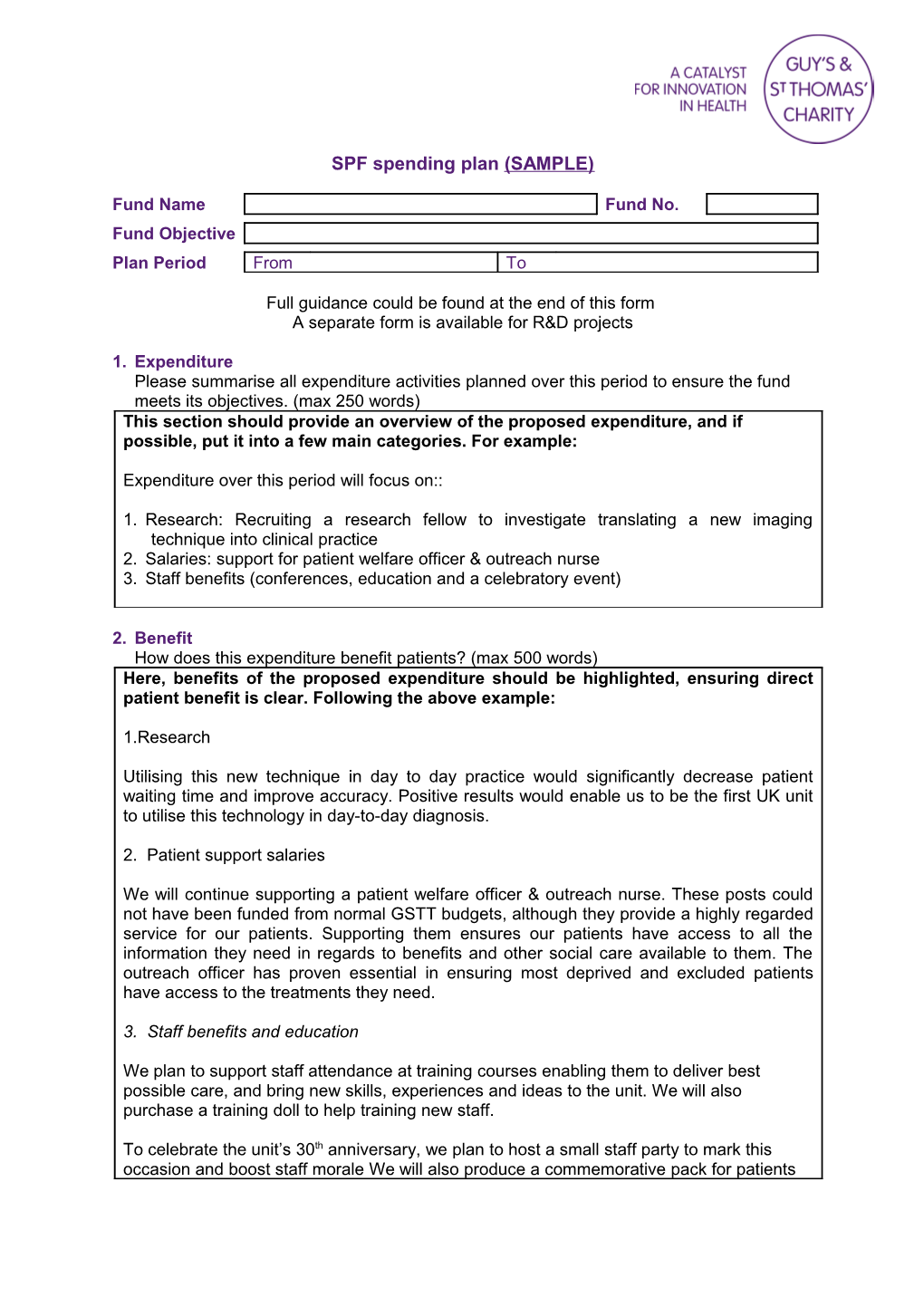 SPF Spending Plan Form (General)