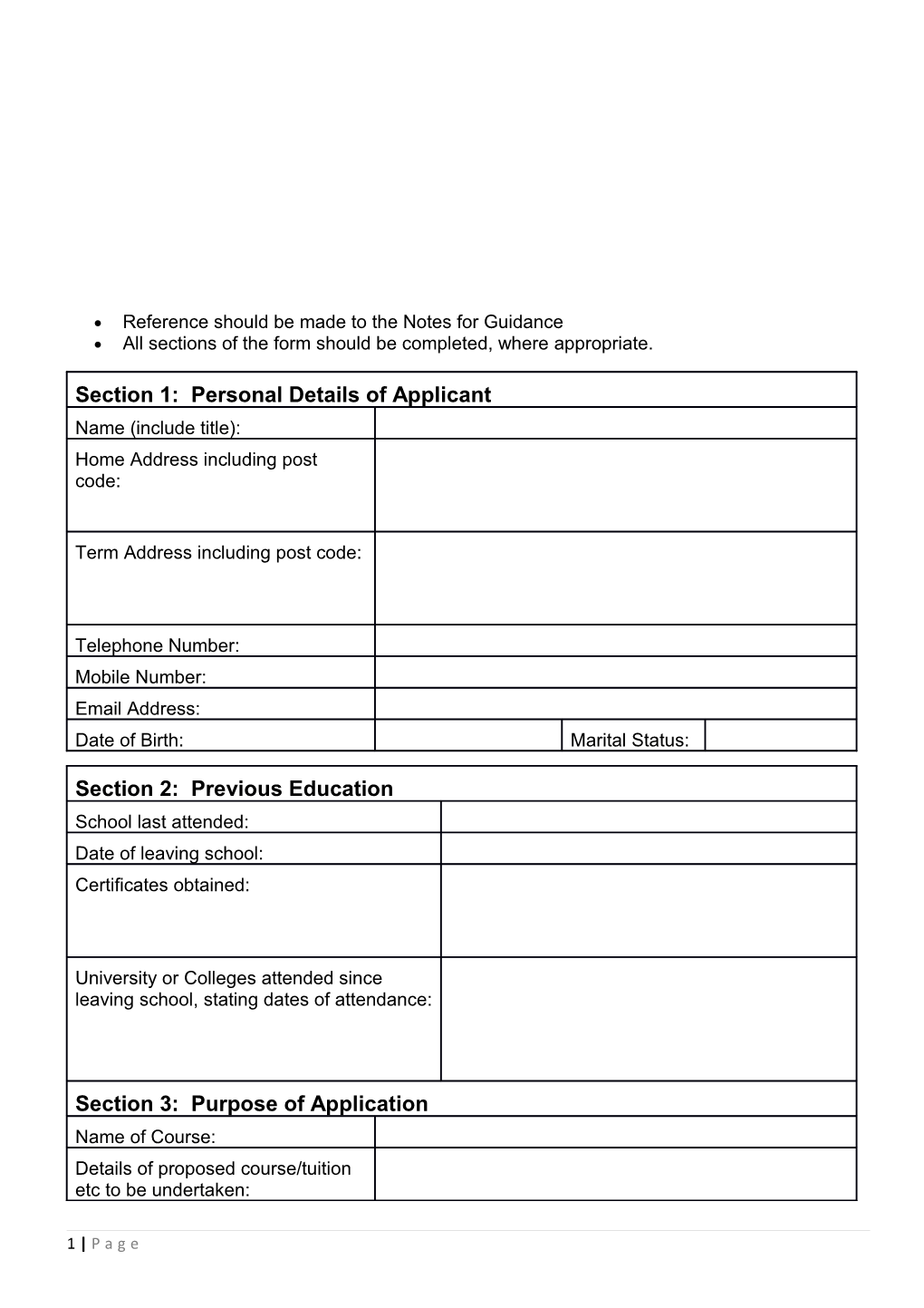 Spiers Trust Application Form