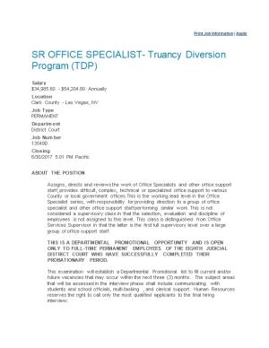 SR OFFICE SPECIALIST- Truancy Diversion Program (TDP)