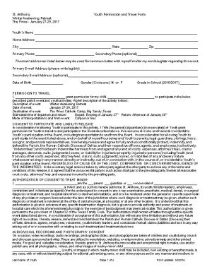 St. Anthony Youth Permission and Travel Form