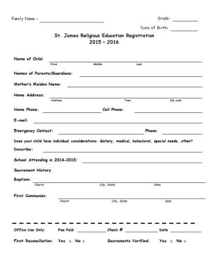 St. James Religious Education Registration