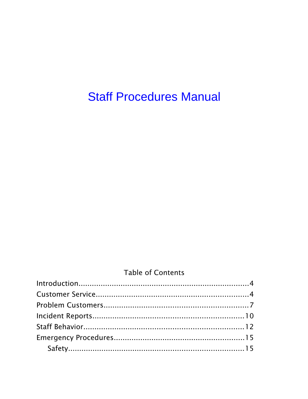 Staff Procedures Manual