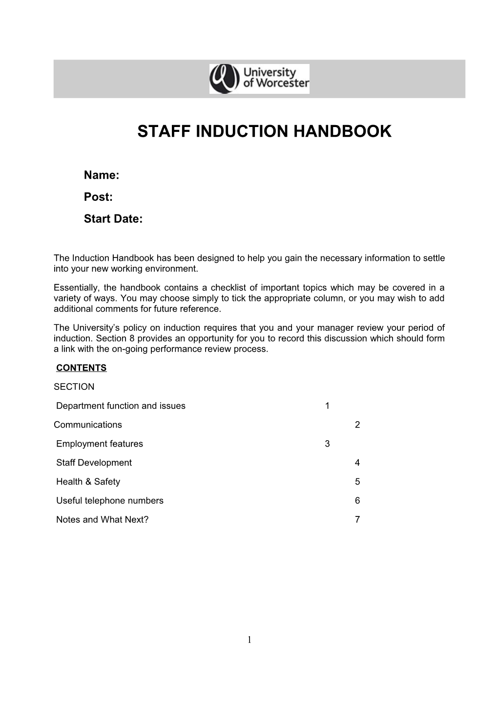 Staffinduction Handbook