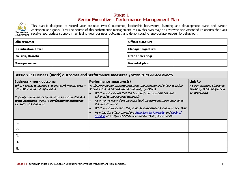 Stage 1 Senior Executive - Performance Management Plan