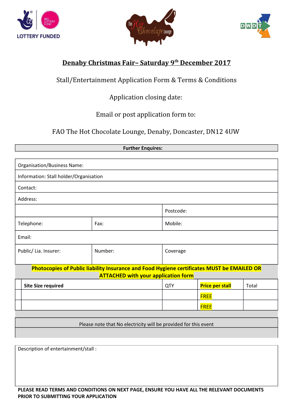 Stall Holder Application Form Terms & Conditions