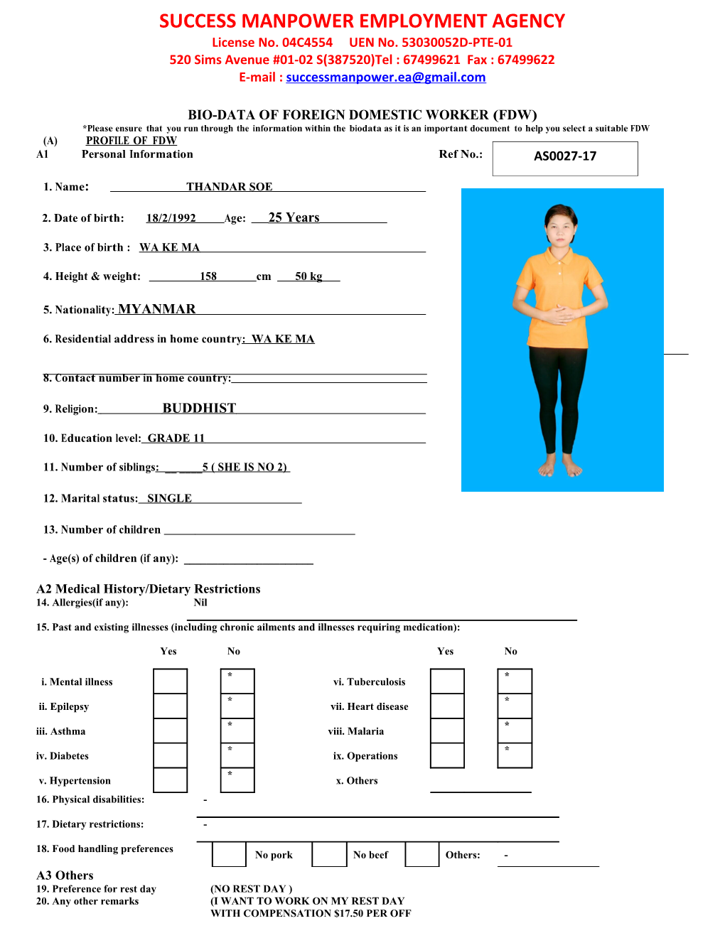 Standard FDW Biodata Form 121016