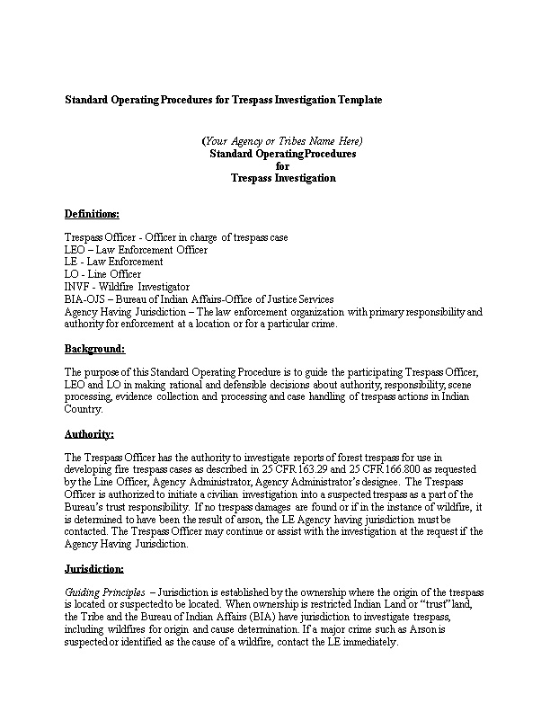 Standard Operating Procedures for Trespass Investigation Template