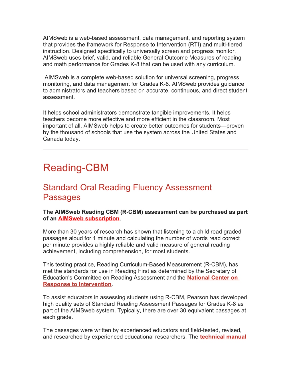 Oral Reading Fluency Assessment Passages