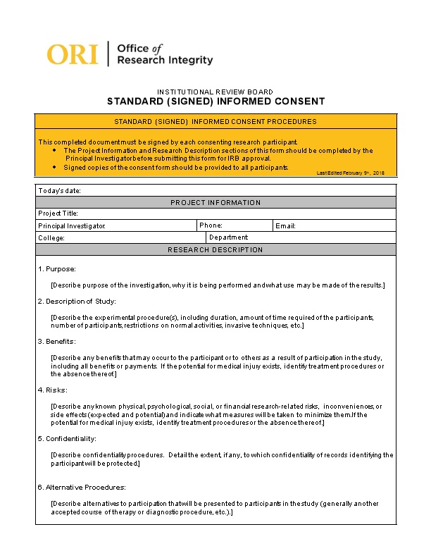 Standard Signed Consent Form