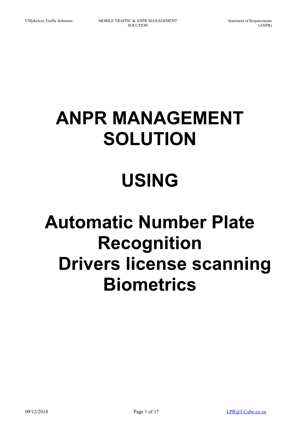Statement of Requirements (Anpr)