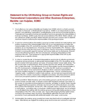 Statement to the UN Working Group on Human Rights and Transnational Corporations and Other