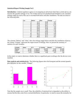 Statistical Report Writing Sample No.5