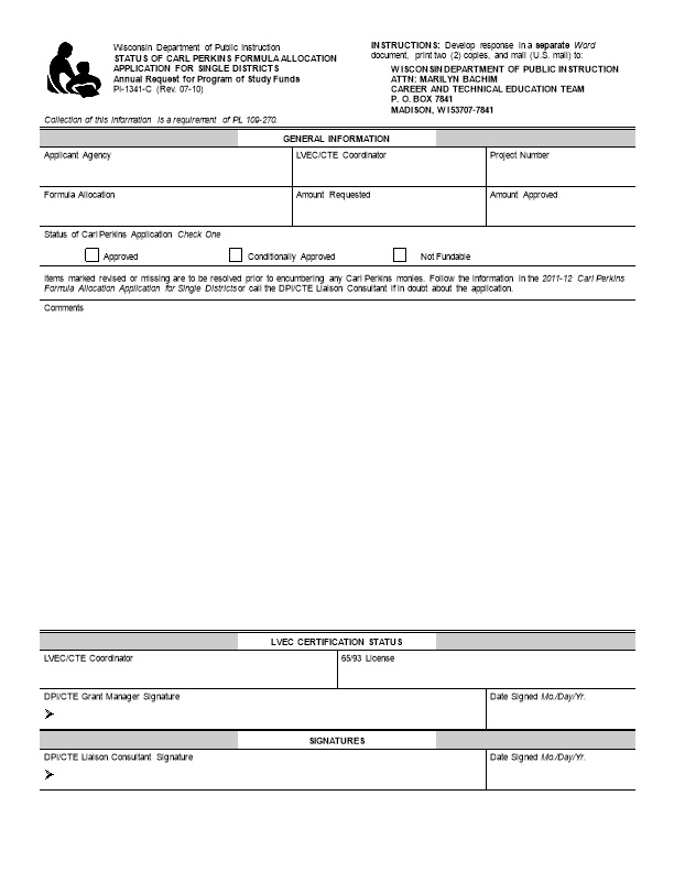 Status of Carl Perkinsformula Allocation Application for Single Districts