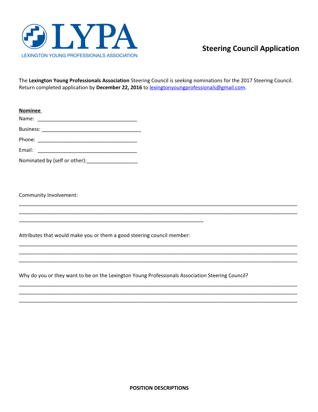 Steering Council Application