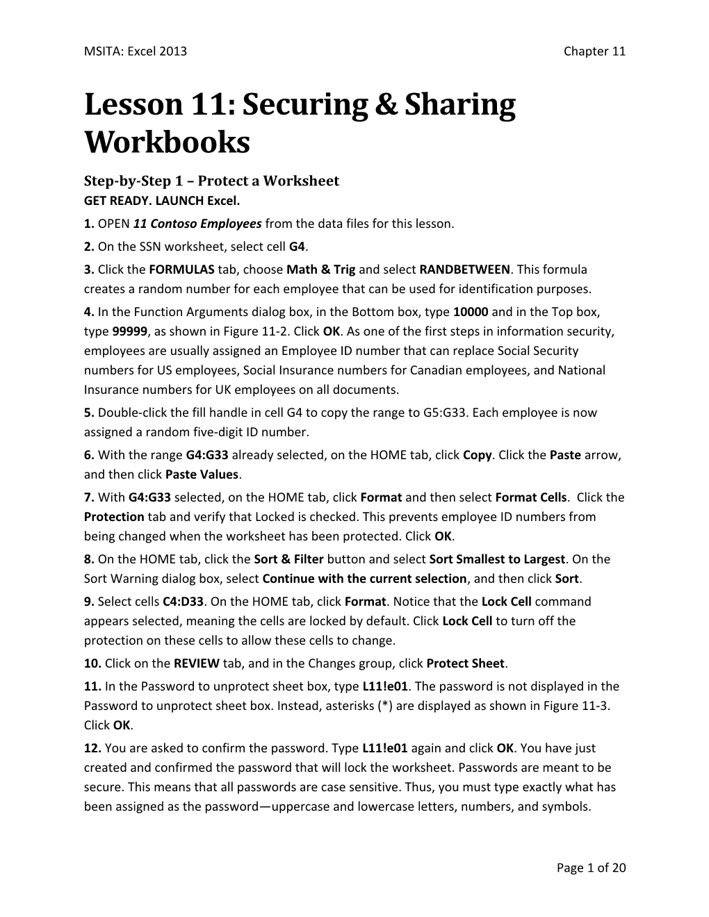 Step-By-Step 1 Protect a Worksheet