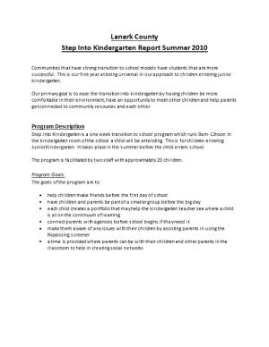 Step Into Kindergarten Report Summer 2010
