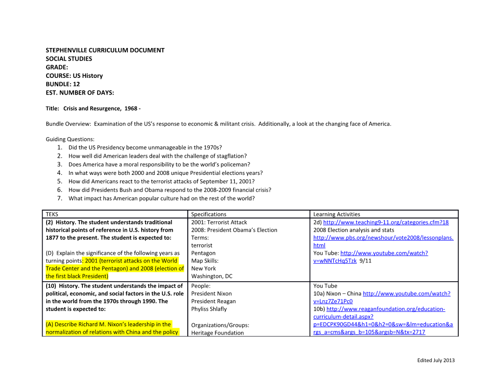 Stephenville Curriculum Document