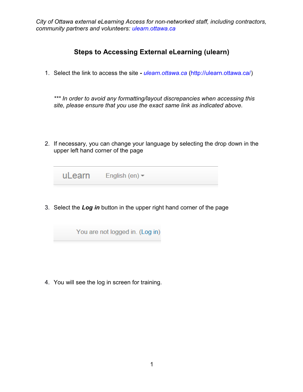 Steps to Accessing External Elearning (Ulearn)