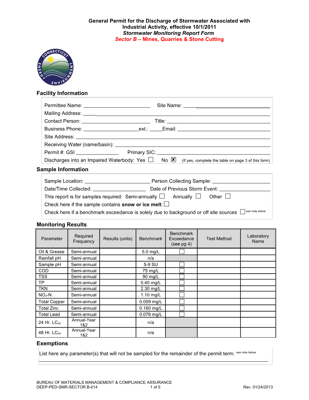 Stormwater Monitoring Report Form Sector B - Mines, Quarries and Stone Cutting