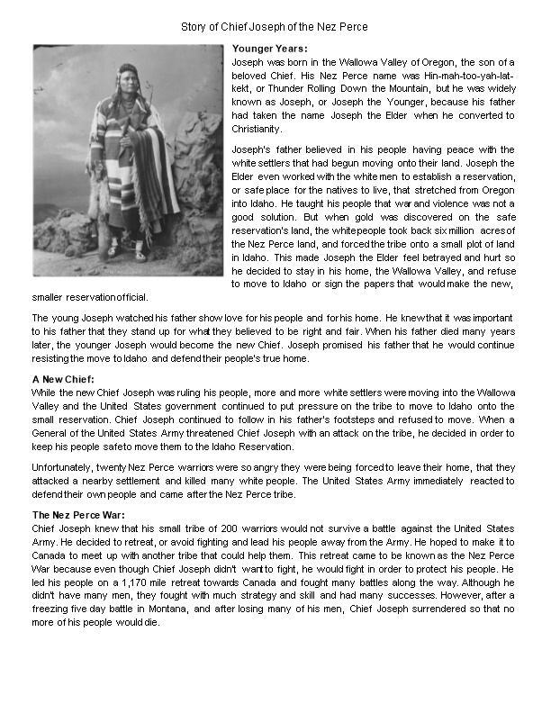 Story of Chief Joseph of the Nez Perce
