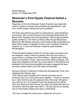 Stranraer S First Oyster Festival Hailed a Success