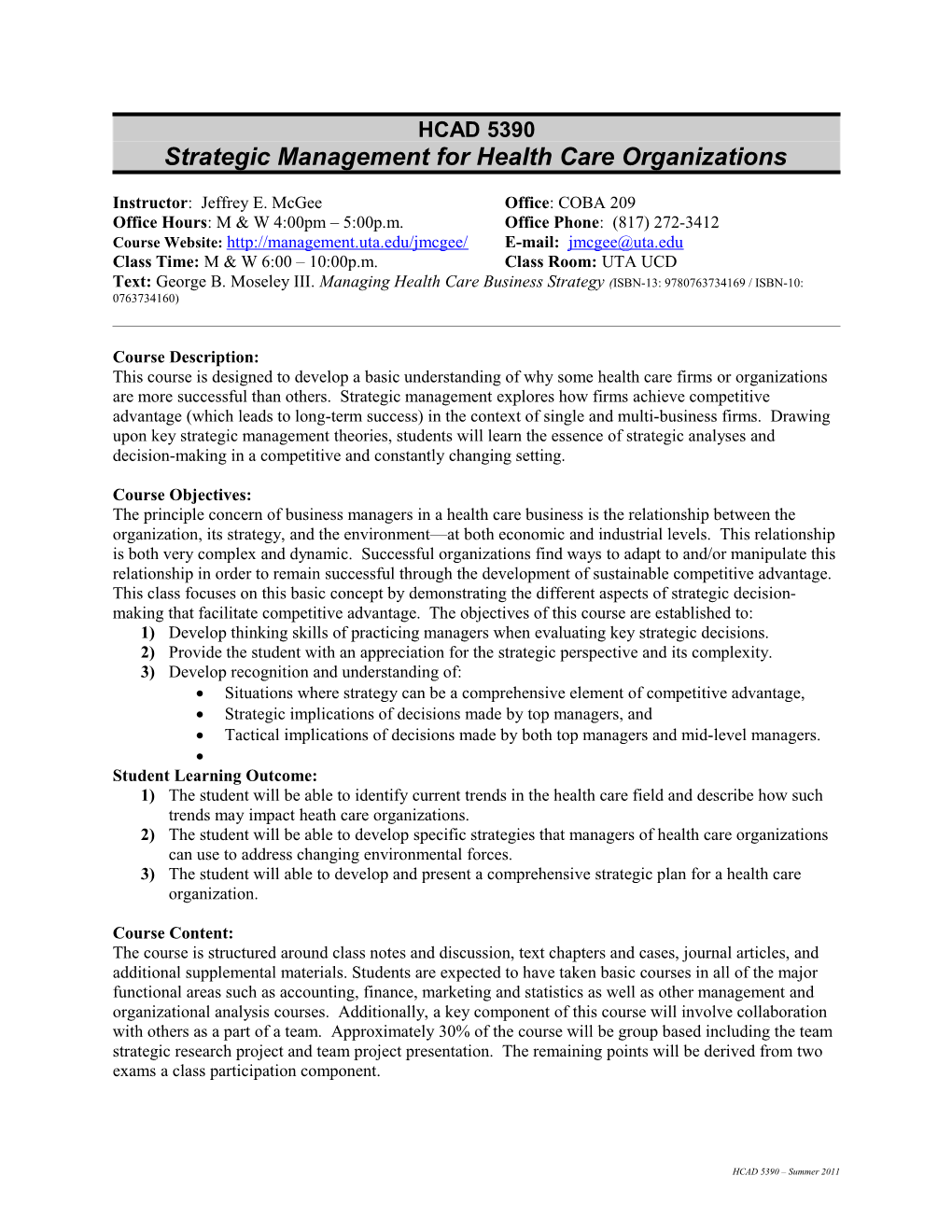 Strategic Management for Health Care Organizations