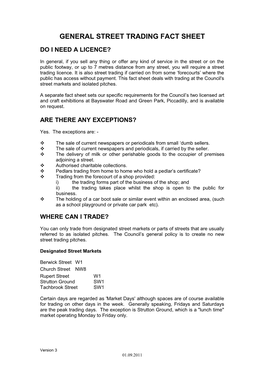 Street Trading Fact Sheet