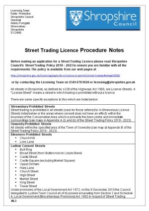 Street Trading Licence Procedure Notes