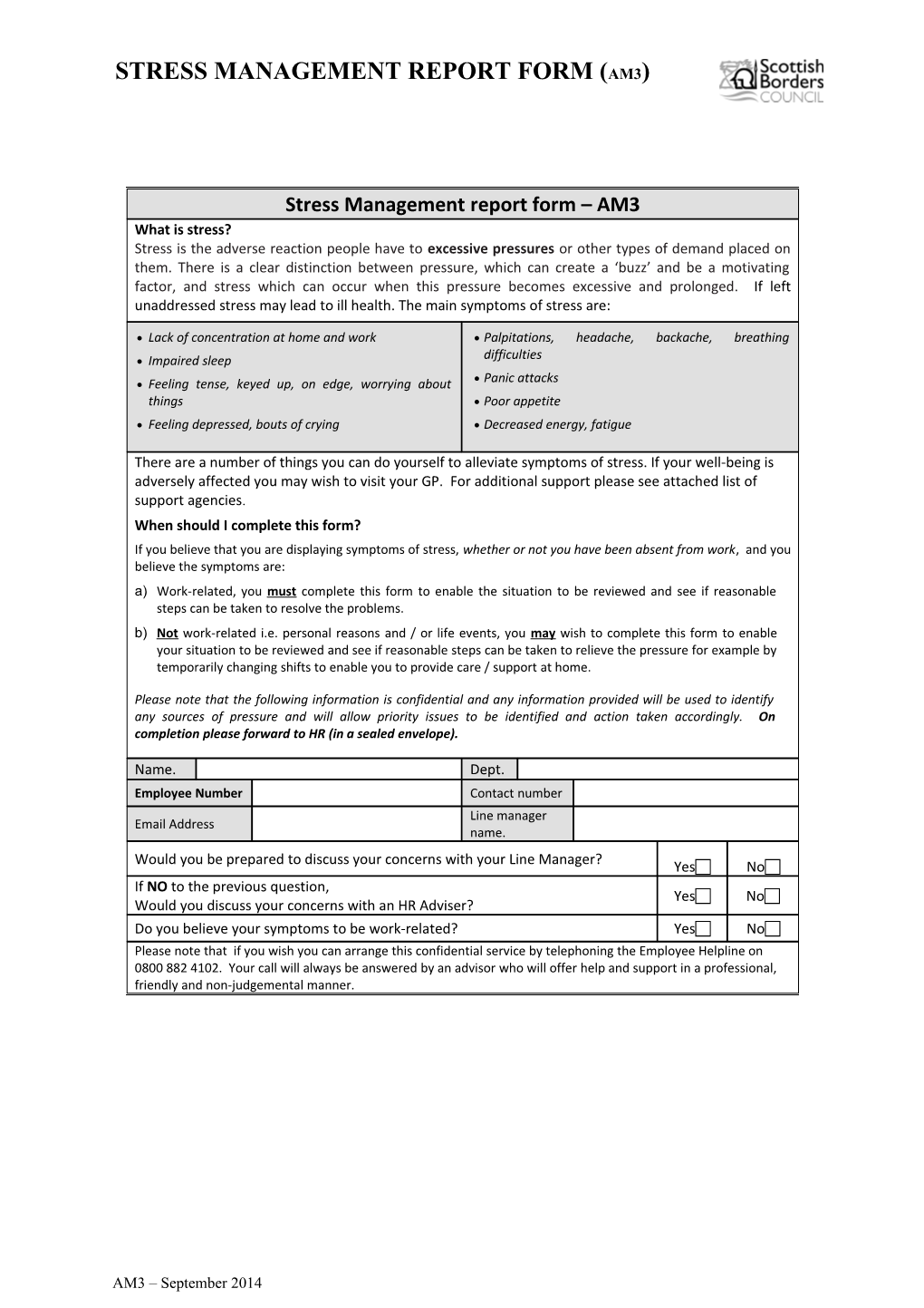 Stress Management Report Form AM3