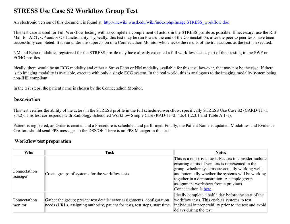STRESS Use Case S2 Workflow Group Test