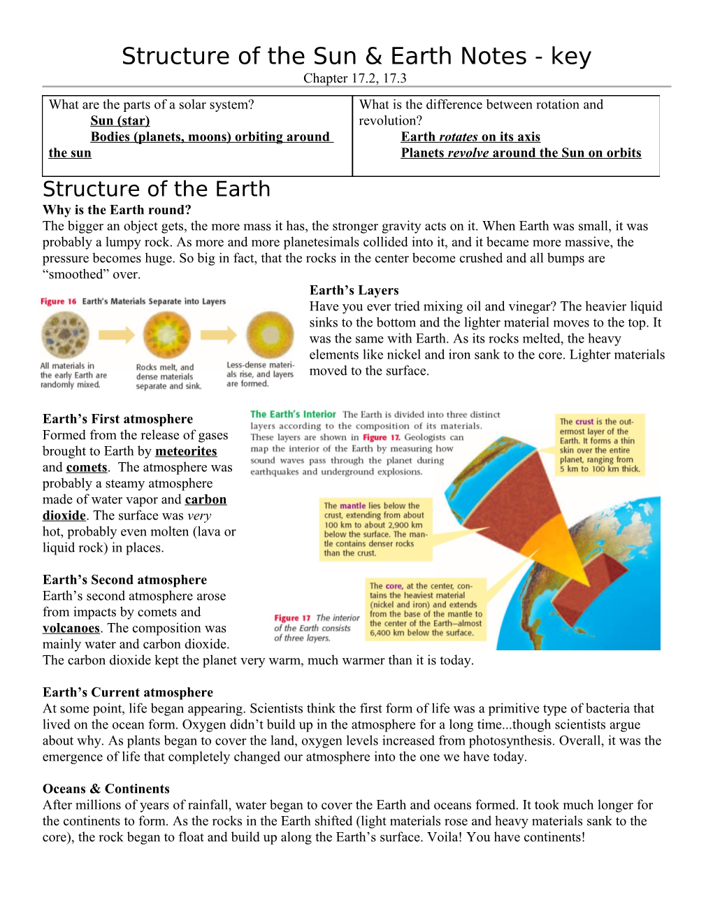 Structure of the Sun & Earth Notes