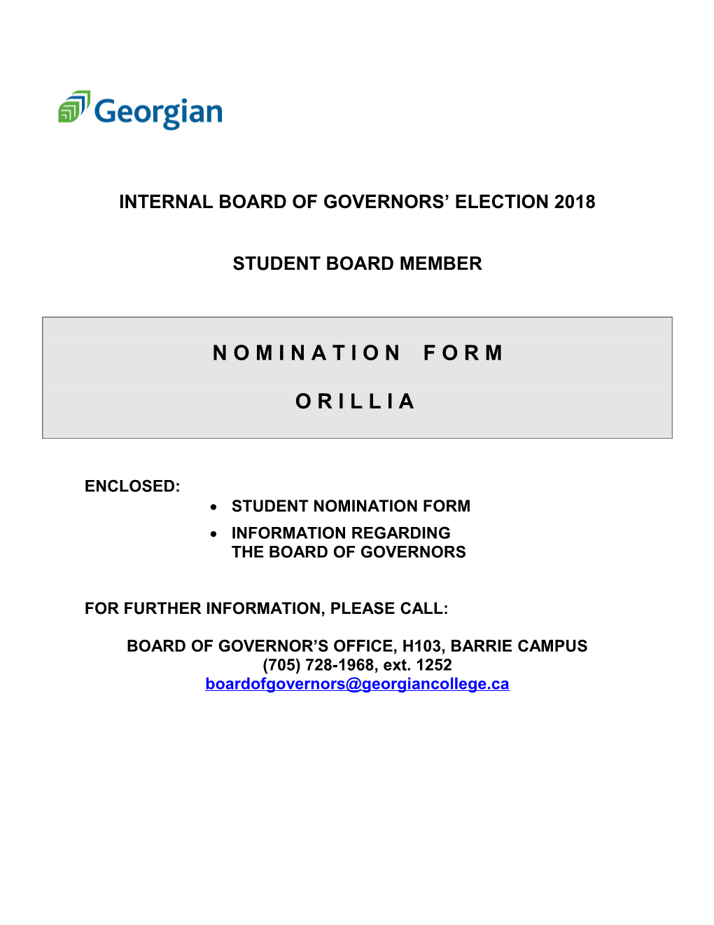 STUDENT BOARD of GOVERNORS REP ELECTION 2018Orillia