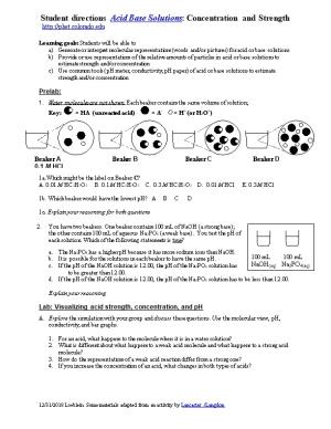 Student Directions Acid Base Solutions : Concentration and Strength