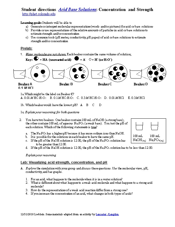 Student Directions Acid Base Solutions : Concentration and Strength