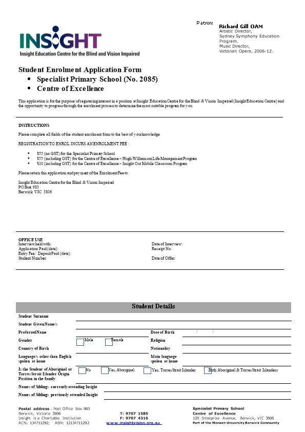 Student Enrolment Application Form