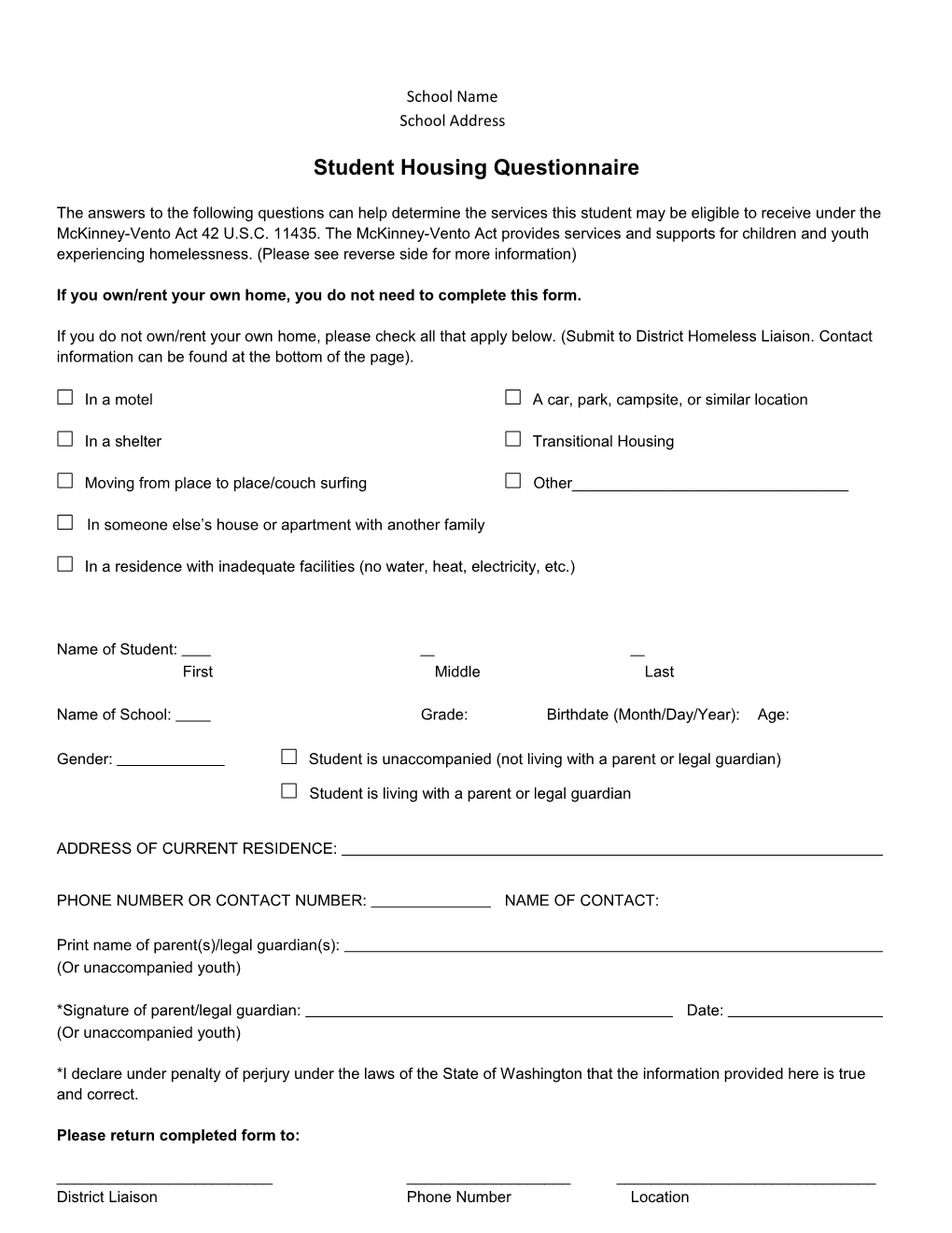Student Housing Questionnaire